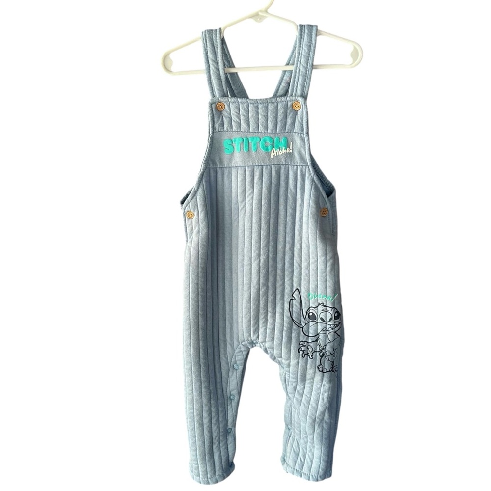 Disney Baby Blue Stitch Overalls Adjustable Suspenders Snap Crotch Size 24 Month